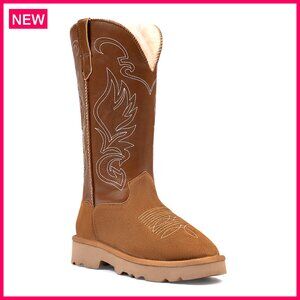 Genuine Leather Platform Snow Boots with Faux Fur Lining and Memory Foam